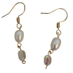 18k Mother Of Pearl Aurora Borealis Glass Beads Transparent Earrings